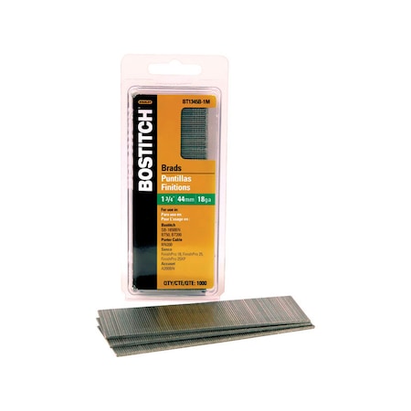 Bostitch Collated Brad Nail, 1-3/4 in L, 18 ga, Coated, Brad Head, Straight BT1345B-1M